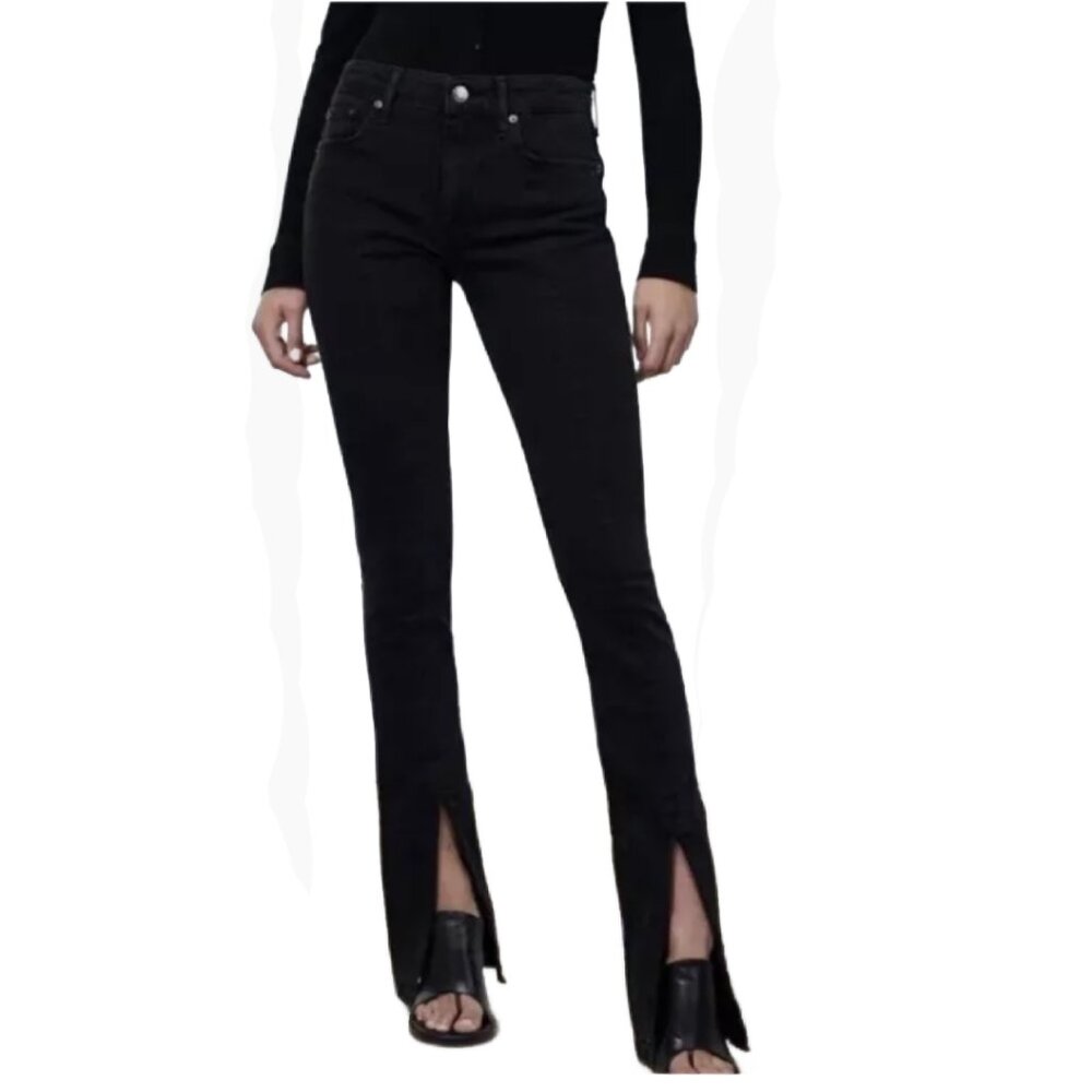 Zara‎ The Olivia Black Bootcut Jeans Women's Size 4 Ankle Slit Dark Wash NWT